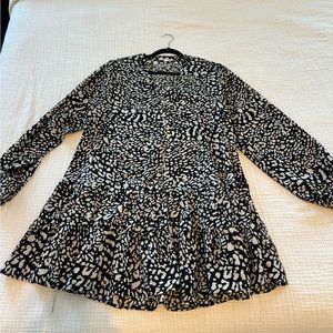 Animal print flounce dress with button detail, size L